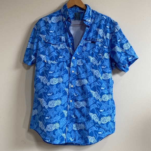 Vineyard vines blue short sleeve button down Harbor shirt small - Picture 1 of 8